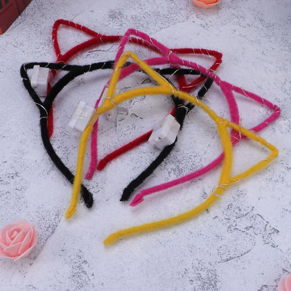 4 Pcs Cat Ear Hair Hoop Glitter Headband Cosplay Costume Kit LED Delicate Embellished 6