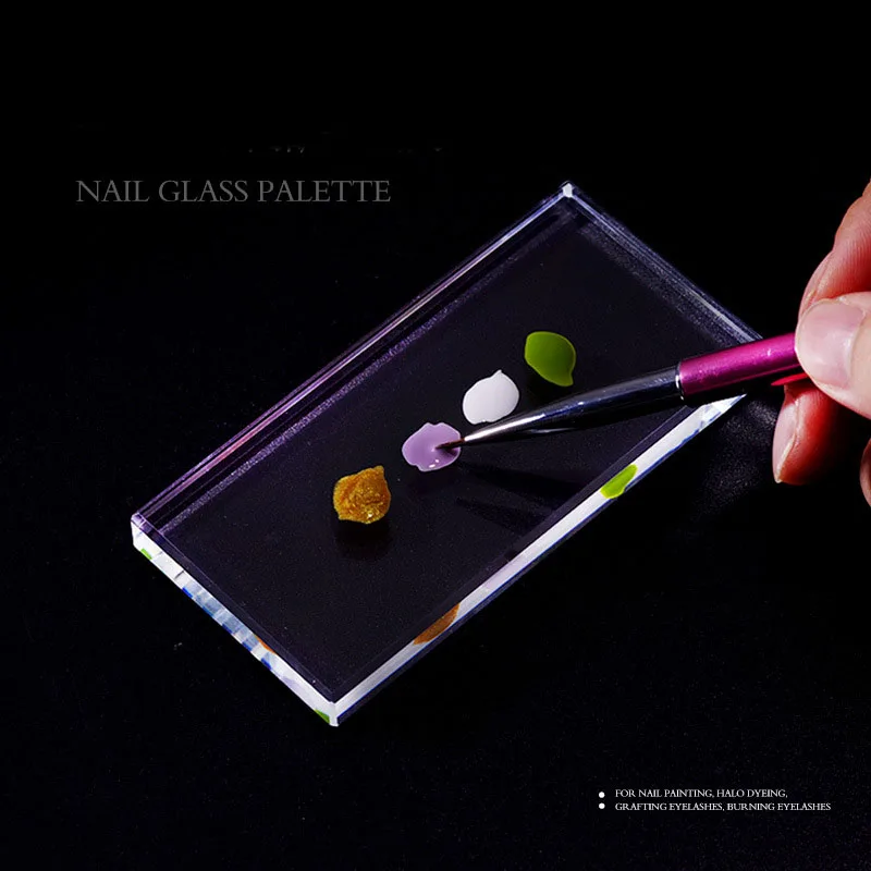 1PC  Glass Nail Color Palette for Gel Polish Pallet Mixing Drawing Paint Plate Pad Manicuring Nail Art Display Showing Shelf