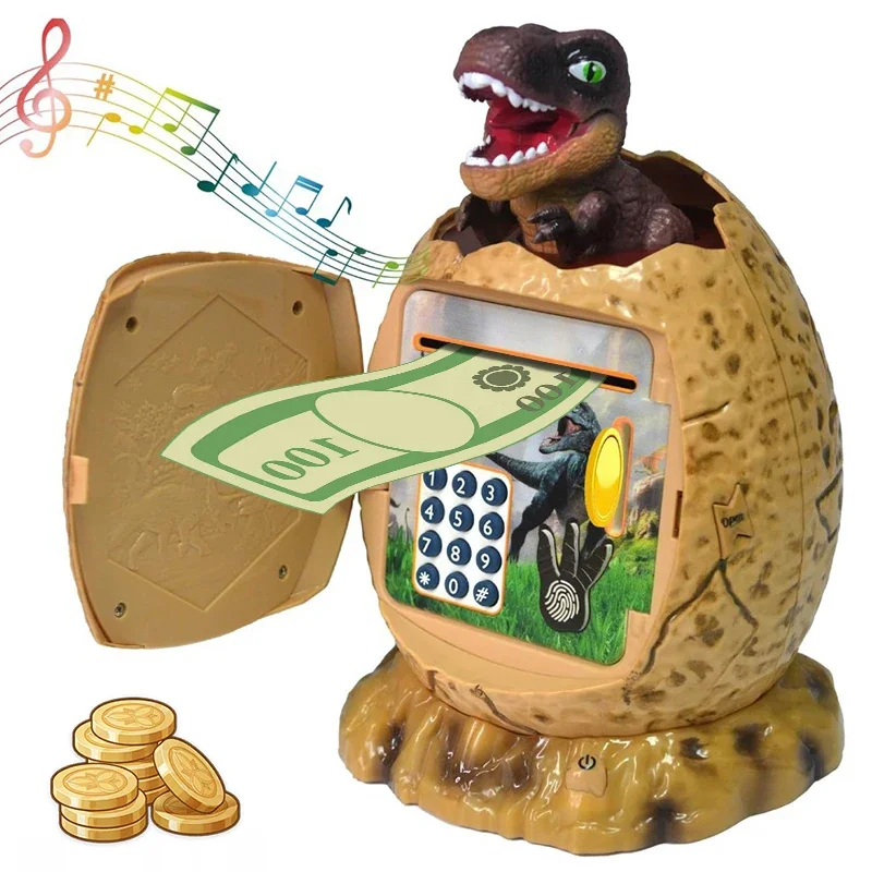 Dinosaur Egg Piggy Bank Money Box Fingerprint Password with Music Light Electronic ATM Cash Coin Box Play House Toys for Kids 4