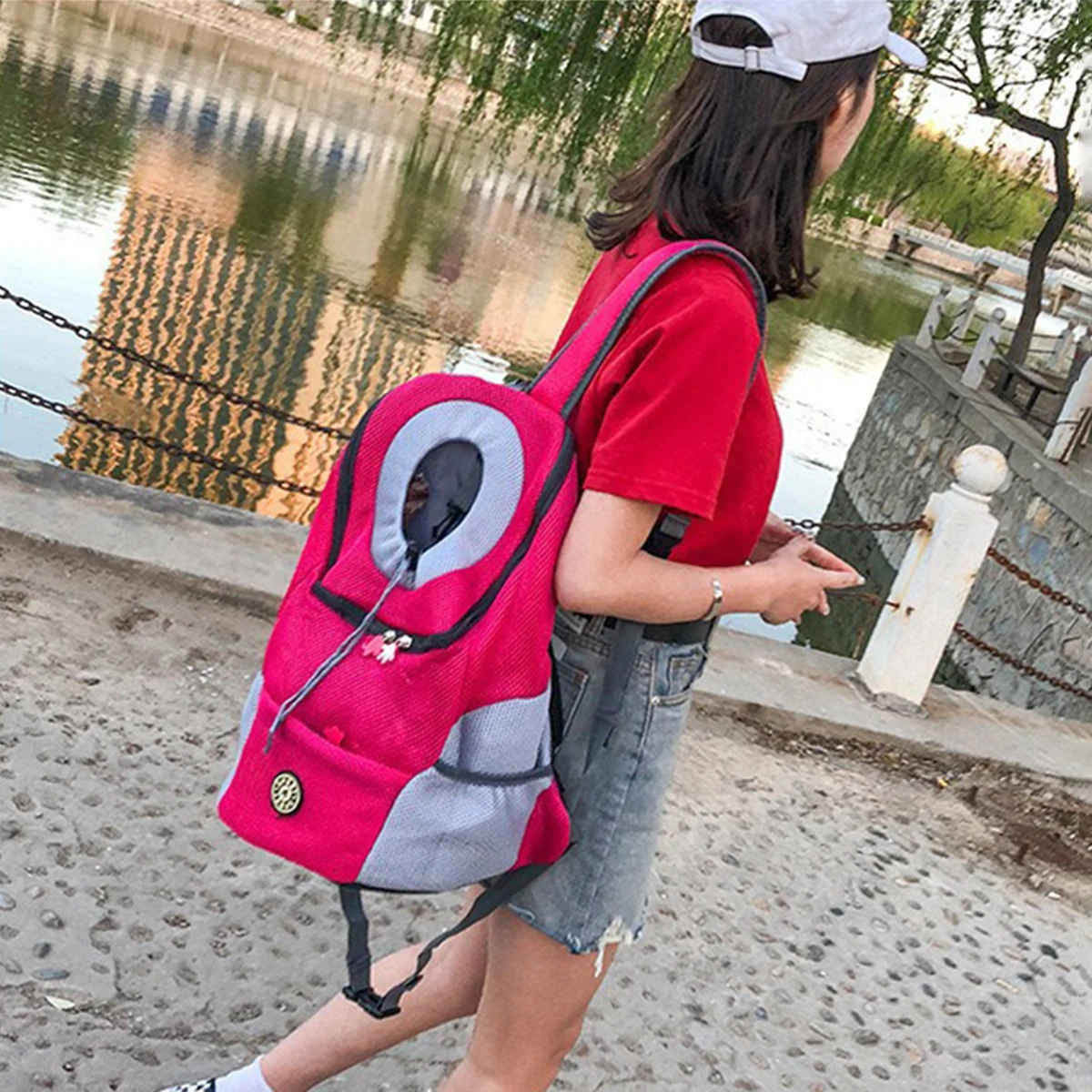Breathable Pet Carrier Backpack-Mesh & Oxford Fabric, S/M/L (11.8-21.65in) with Safety Strap for Travel/Vet (0.4-0.6kg)