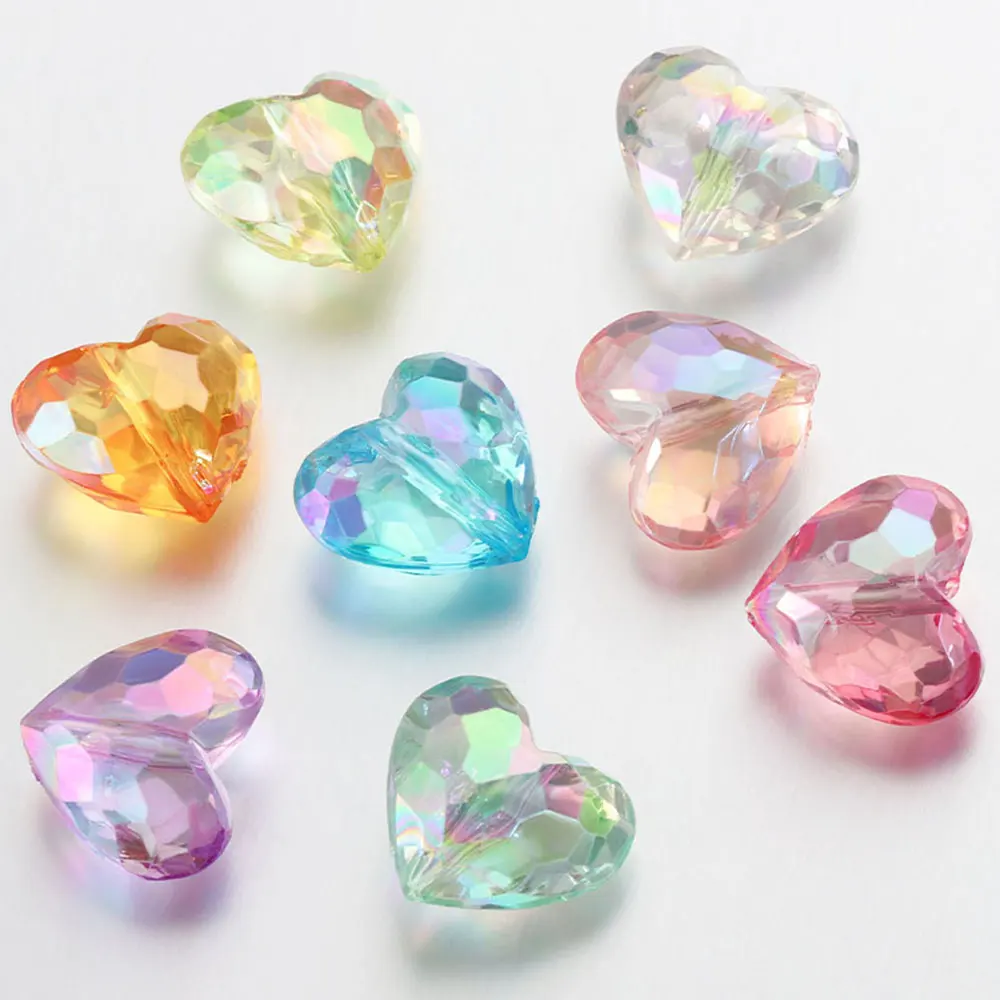 20pcs 아크릴 하트 비즈 DIY 쥬얼리에 대 한 투명 한 느슨한 스페이서 비즈 펜 던 트 만들기 Neaklace 팔찌 바느질 재료