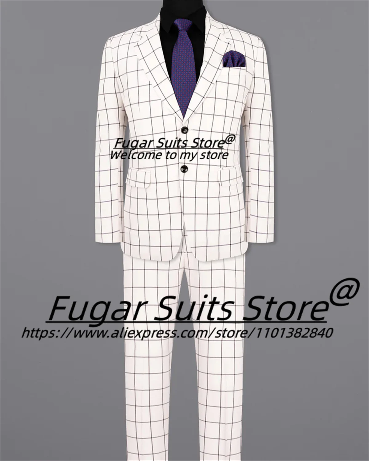 White Plaid Formal Men Suits Slim Fit Notched Lapel Groom Prom Tuxedos 3 Pieces Sets Business Male Blazers trajes para hombre