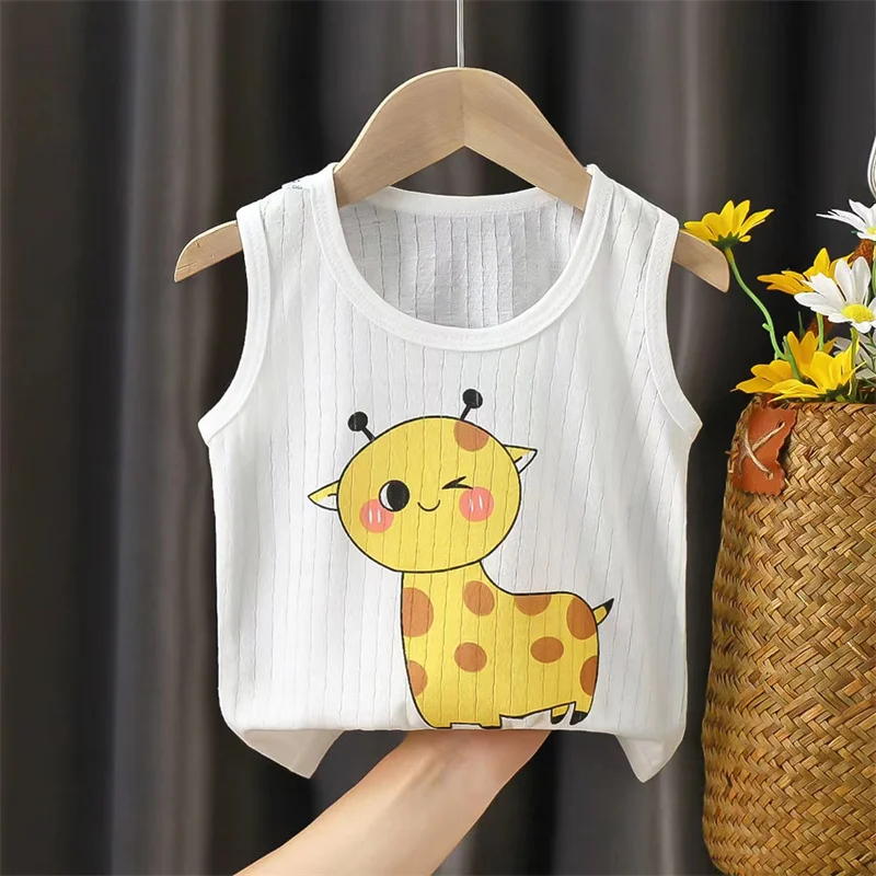 Girls Summer Tee Tops Casual Kids Cartoon Print Sleeveless Cotton Soft T-shirt Children Tank Top