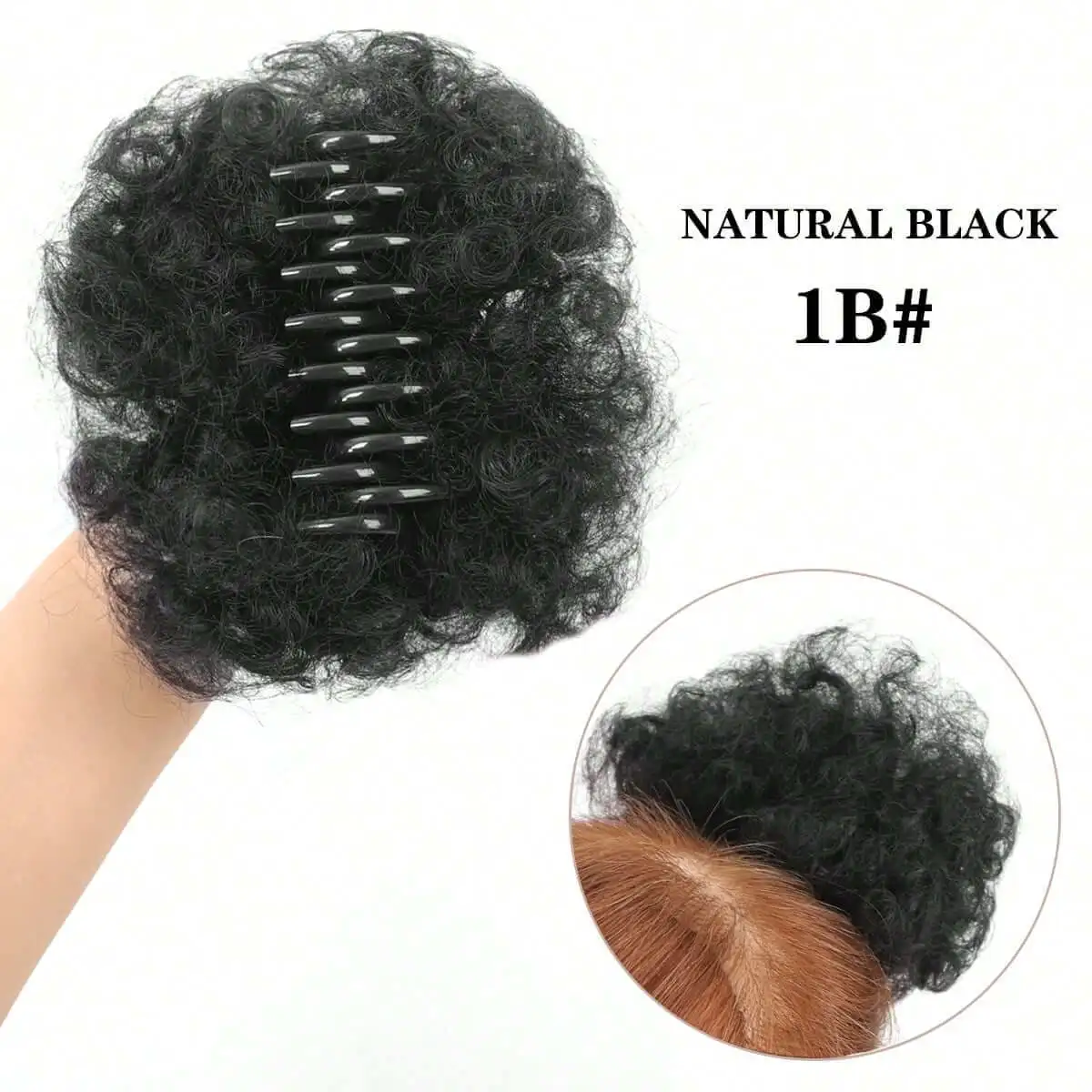 Coda di Cavallo Ricci Crespi con Clip a Granchio, Extension Sintetiche, Treccia a Coda di Cavallo, Parrucca Ricci Voluminosi - immagine 2