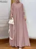 Women Autumn Muslim Long Dress Abaya Long Sleeve Hijab Vestidos Islamic Robe Femme ZANZEA Vintage Ramadan Maxi Sundress Kaftan