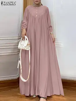 Women Autumn Muslim Long Dress Abaya Long Sleeve Hijab Vestidos Islamic Robe Femme ZANZEA Vintage Ramadan Maxi Sundress Kaftan