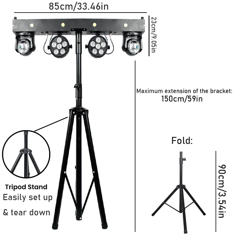 DJ light bar with stand 15w RGBW 4 in 1 kaleidoscope lens effect moving head lig
