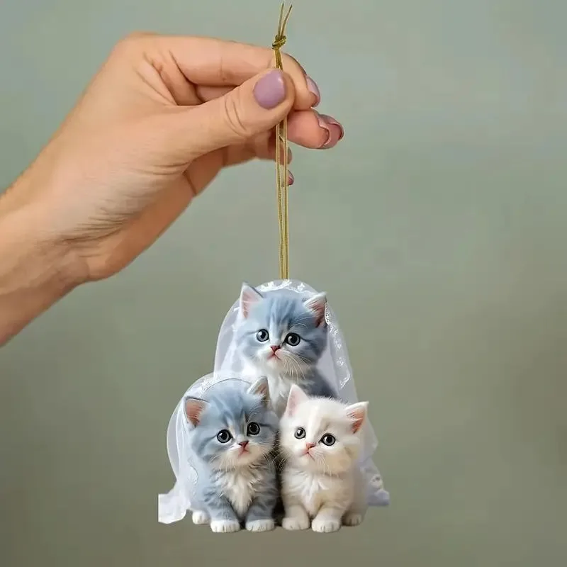 2D Flat Acrylic Cat Hanging Pendant Wind Chime Cute Cat Pendant Home Garden Decoration Car Rearview Mirror Pendant