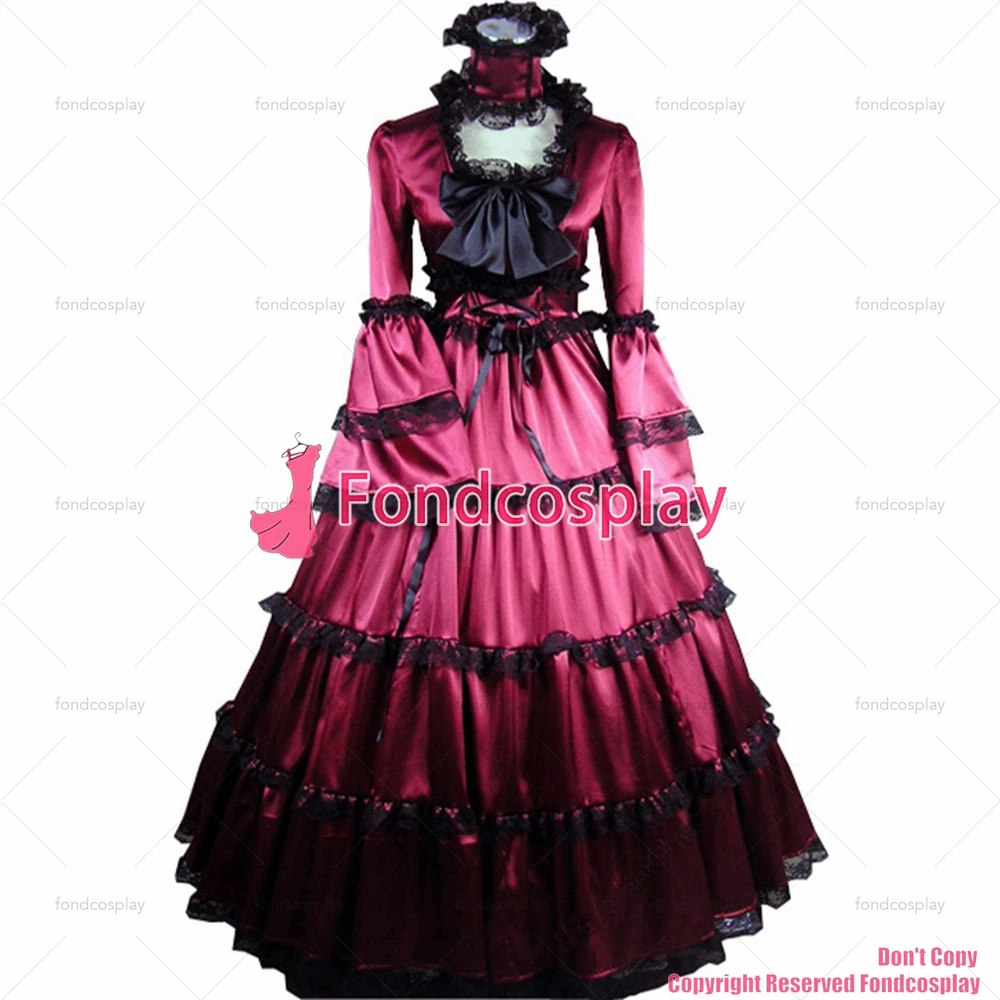 

fondcosplay Gothic Lolita Punk Medieval Gown Dark Ball Long Evening red satin Dress cosplay costume Tailor-made[CK1415]