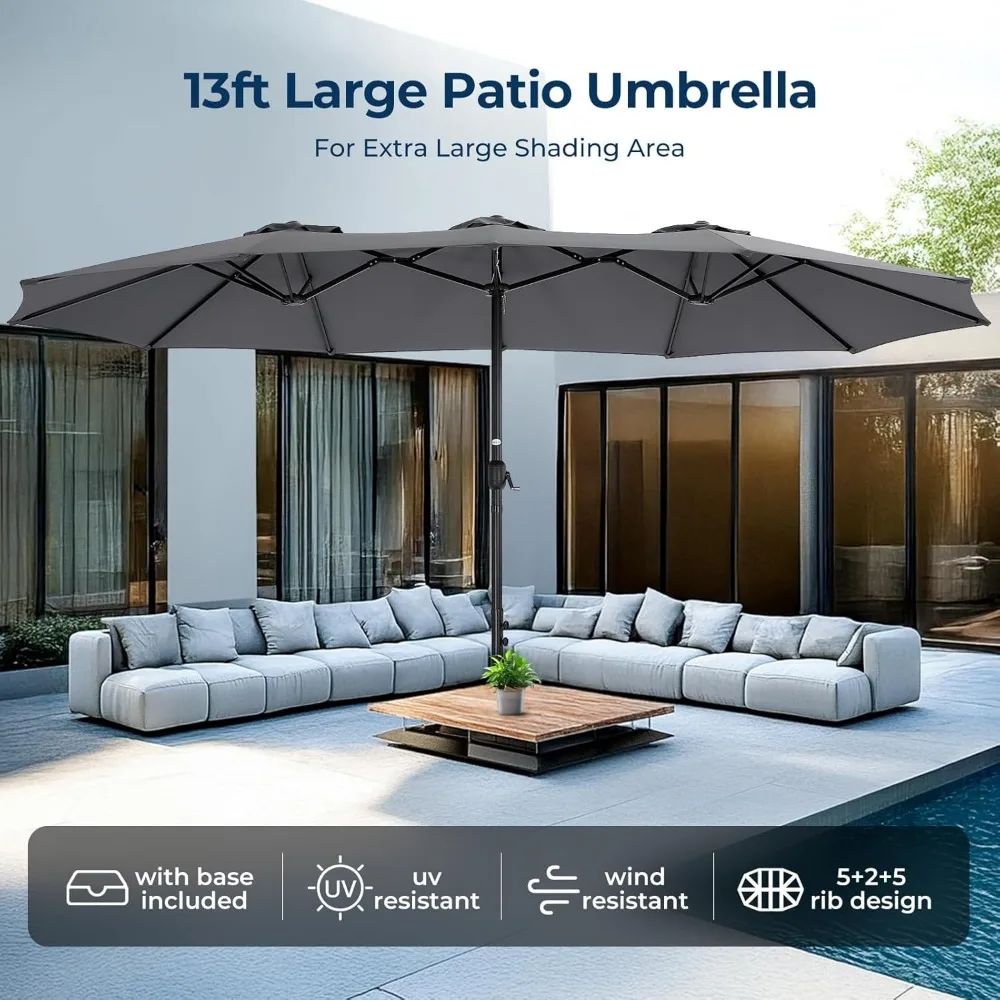 13ft Large Patio Umbrellas with Base Included, Rectangle Oversized Double Sided Umbrella Outdoor Patio for Pool, Market, Deck 5