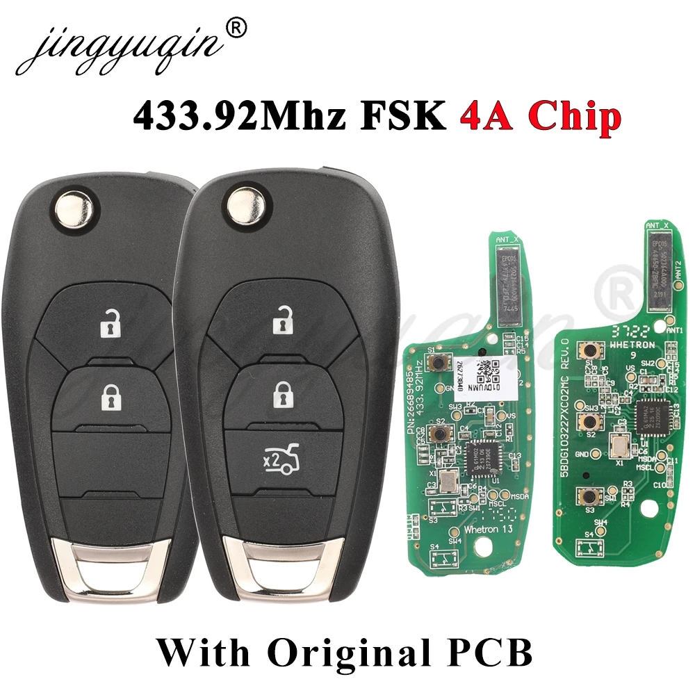 jingyuqin 433.92Mhz FSK 4A Chip Car Remote Flip Key For Chevrolet Cruze 2015 Cavalier Trax Sonic Spark 2019+ Original OEM PCB