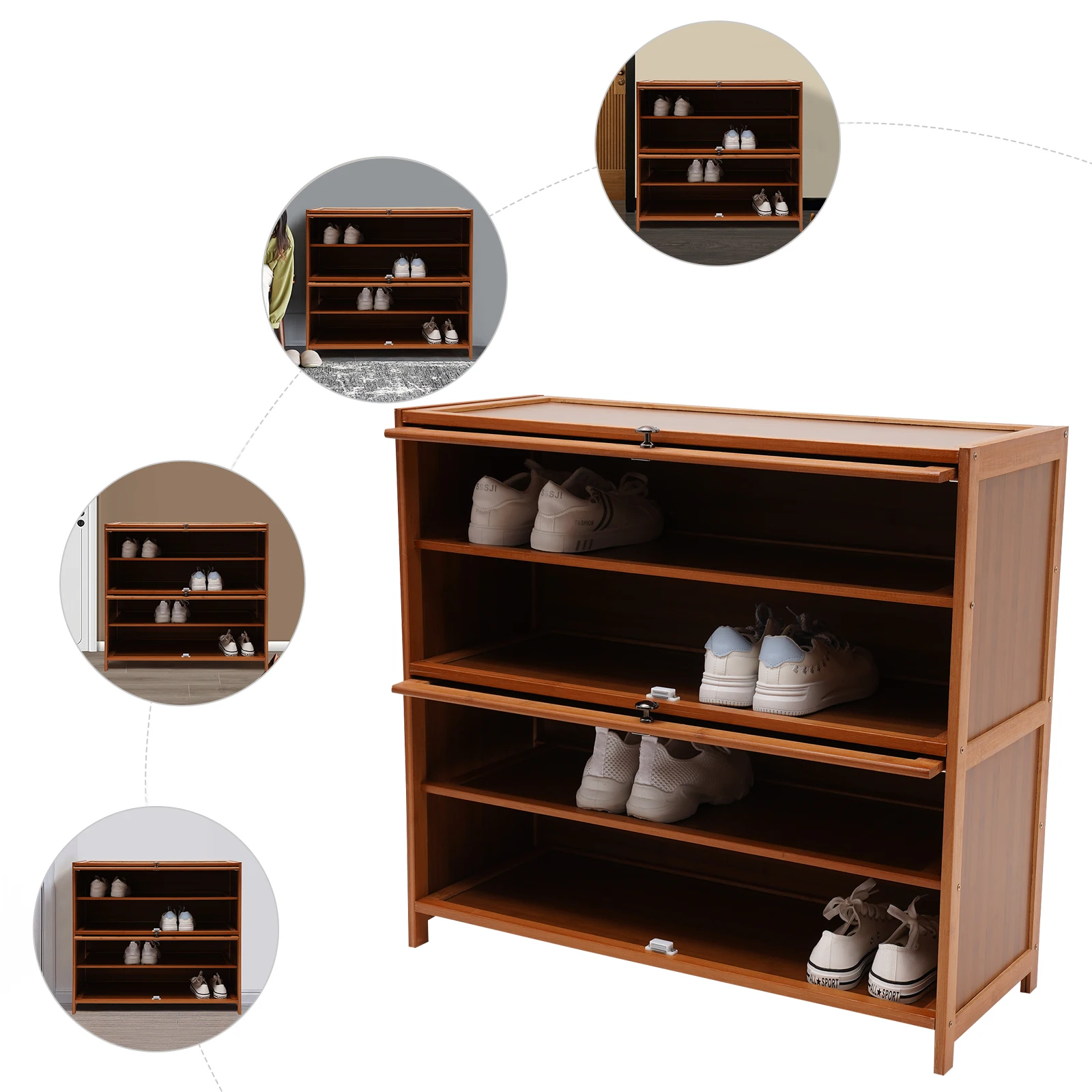 4-Tier Bamboo Shoe Rack Cabinet Wooden Shelf Stand Storage Shoes Organizer shoe rack