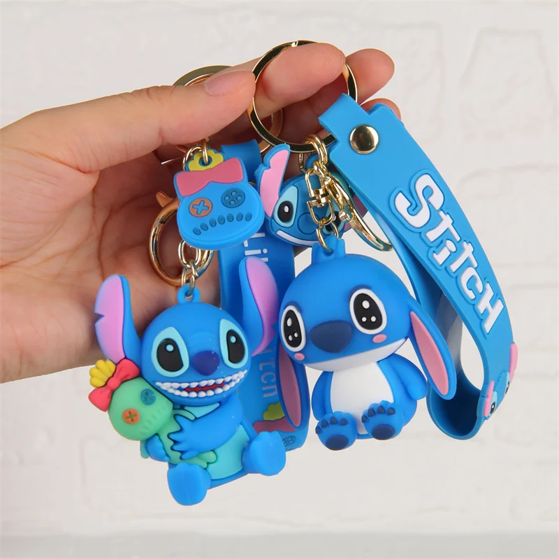 New Disney Keychains Lilo & Stitch Silicone Keychain Key Ring Anime  Trinkets Kawaii Car Keychain Backpack Pendant Holiday Gifts