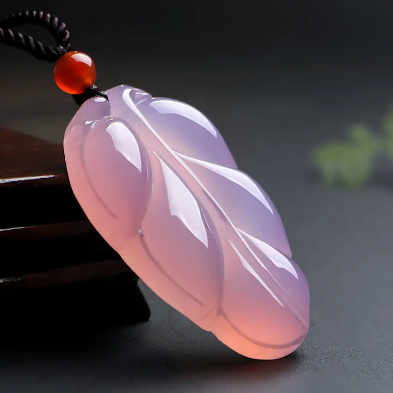 Real Jade Genuine Exquisite Perfect Natural Jewelry Quality Pink Agate Chalcedony Pendant Lucky Accessory Gift Elegant Necklace