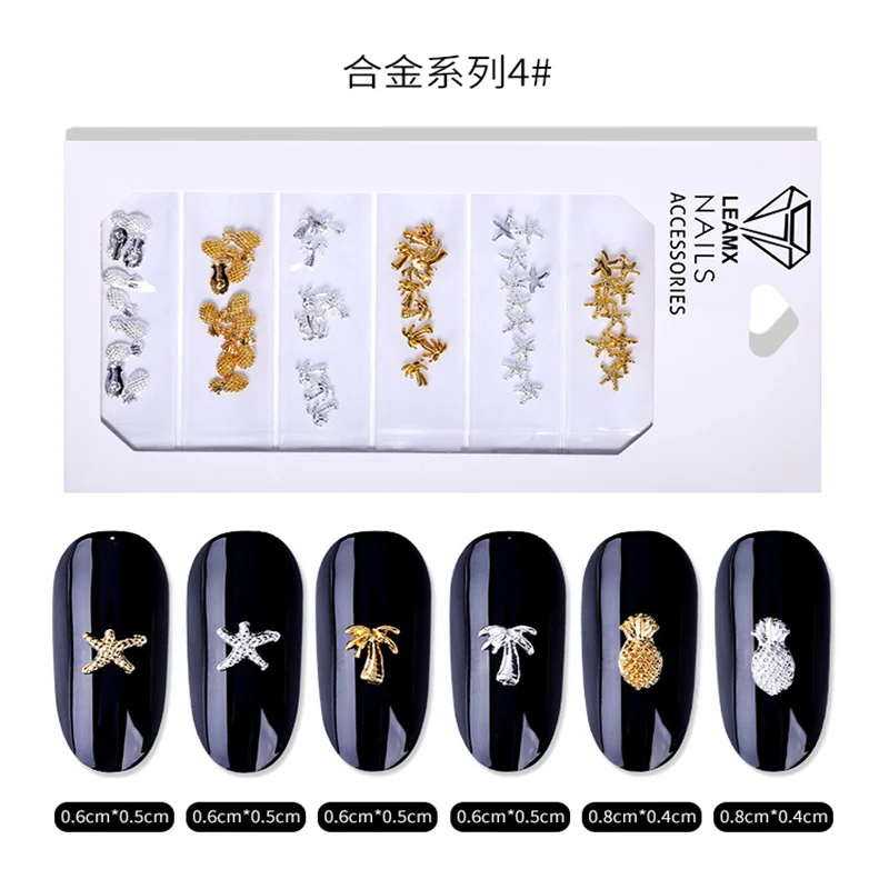 LEAMX 6 Mixed Retro Gothic Style Cross Metal Cutout Pentagram Ocean Style Nail Art Supplies 3D Charm DIY Nail Art Decoration