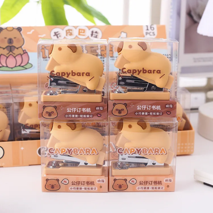 Mini Stapler Set 1Pcs 3D Capybara Mini Stapler Set with Staples Cute Cartoon Paper Binder Stationery Office Binding Tools School Supplies