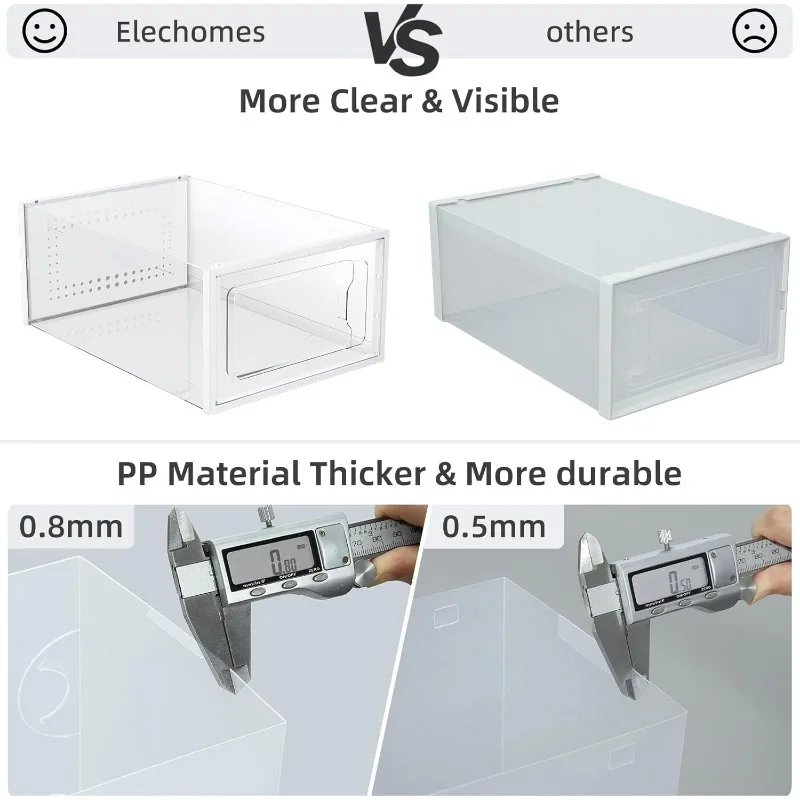 Shoe Boxes Clear Plastic Stackable, 18 Pack Premium Shoe Organizer Storage for Closet Space Saving Foldable Rack Containers