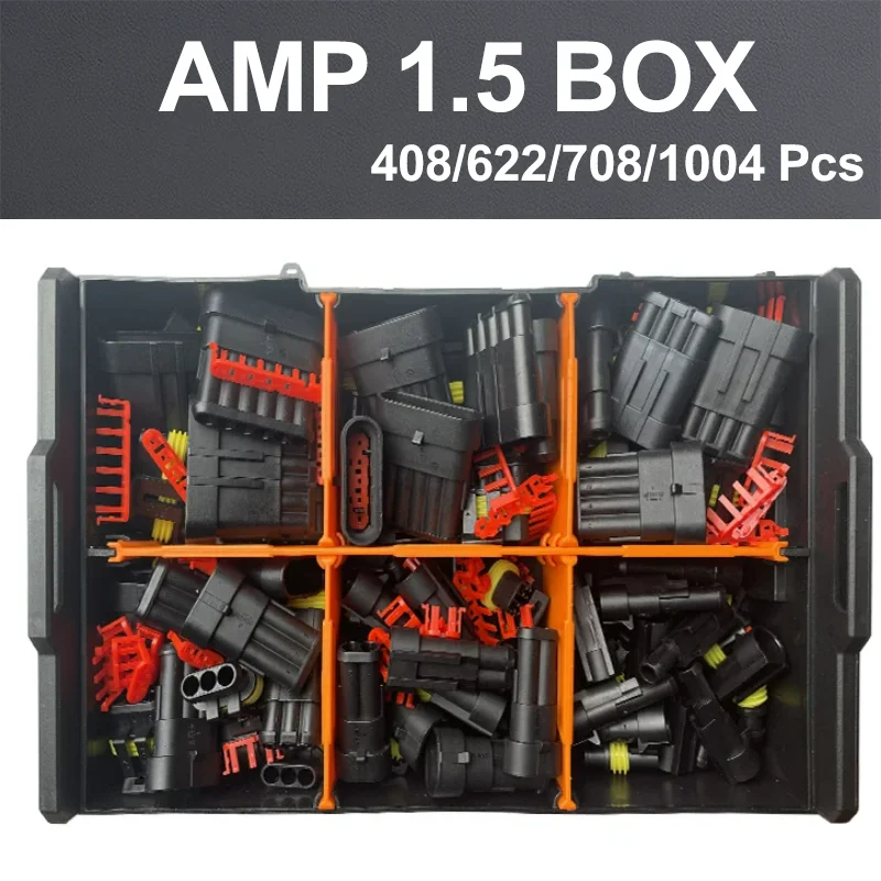 

408/622PCS AMP 1.5 Waterproof Connectors Box 1/2/3/4/5/6 Pin Car Electrical Wire Connector Male&Female Plug Truck Harness