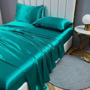 Luxury Queen Size Bed Sheets Set King High Quality Fitted Sheet Flat Sheet Pillowcase Solid Bed Set Bedsheet Sets - Image 3