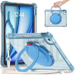 Versatile Clear Shockproof Tablet Case with Handle, Rotary Stand, Magnetic Pen Slot, and Strap - Air6th 11 2024 (Light Blue)