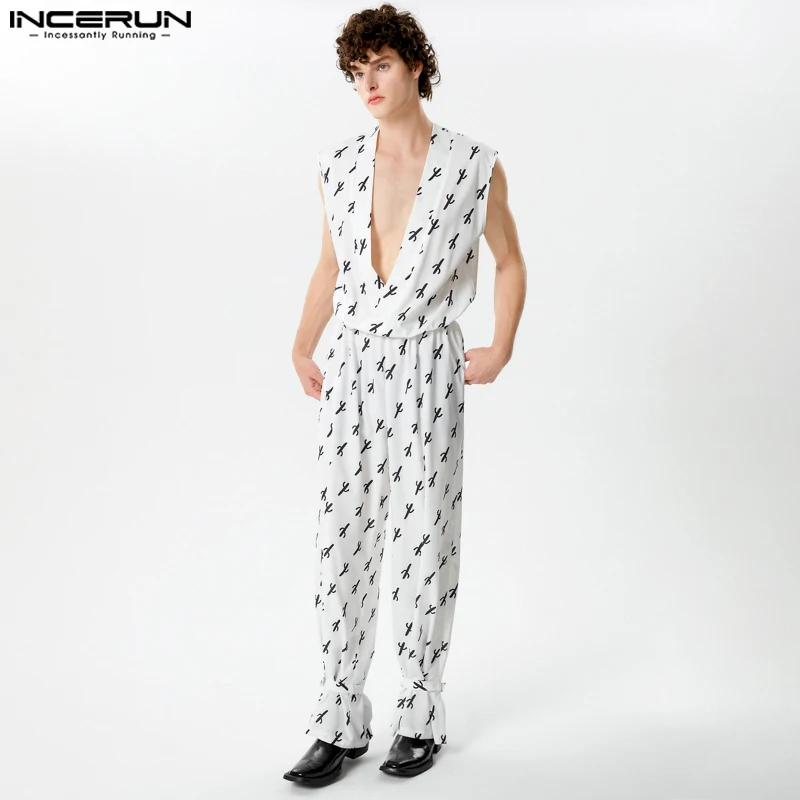 

INCERUN 2024 American Style New Men's Rompers Swing Collar Design Jumpsuits Leisure Personality Male Sleeveless Jumpsuits S-5XL