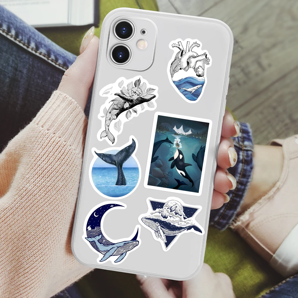 Aesthetic Whale Stickers Watercolor Ocean Art DIY Kids Toys Gift Decorative Decal for Scrapbook Laptop Phone Luggage Waterproof