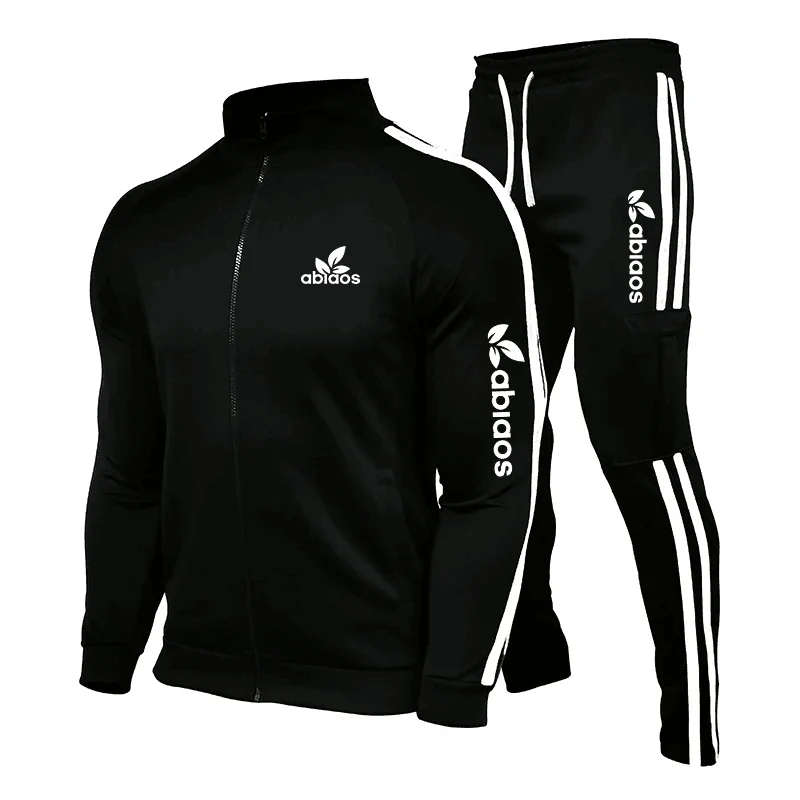 2024 Fashion Brand Men's Suit Autumn New Zipper Cardigan Jacket+Sweatpants Stripe Running Fitness Basketball Jogging 2 Piece Set