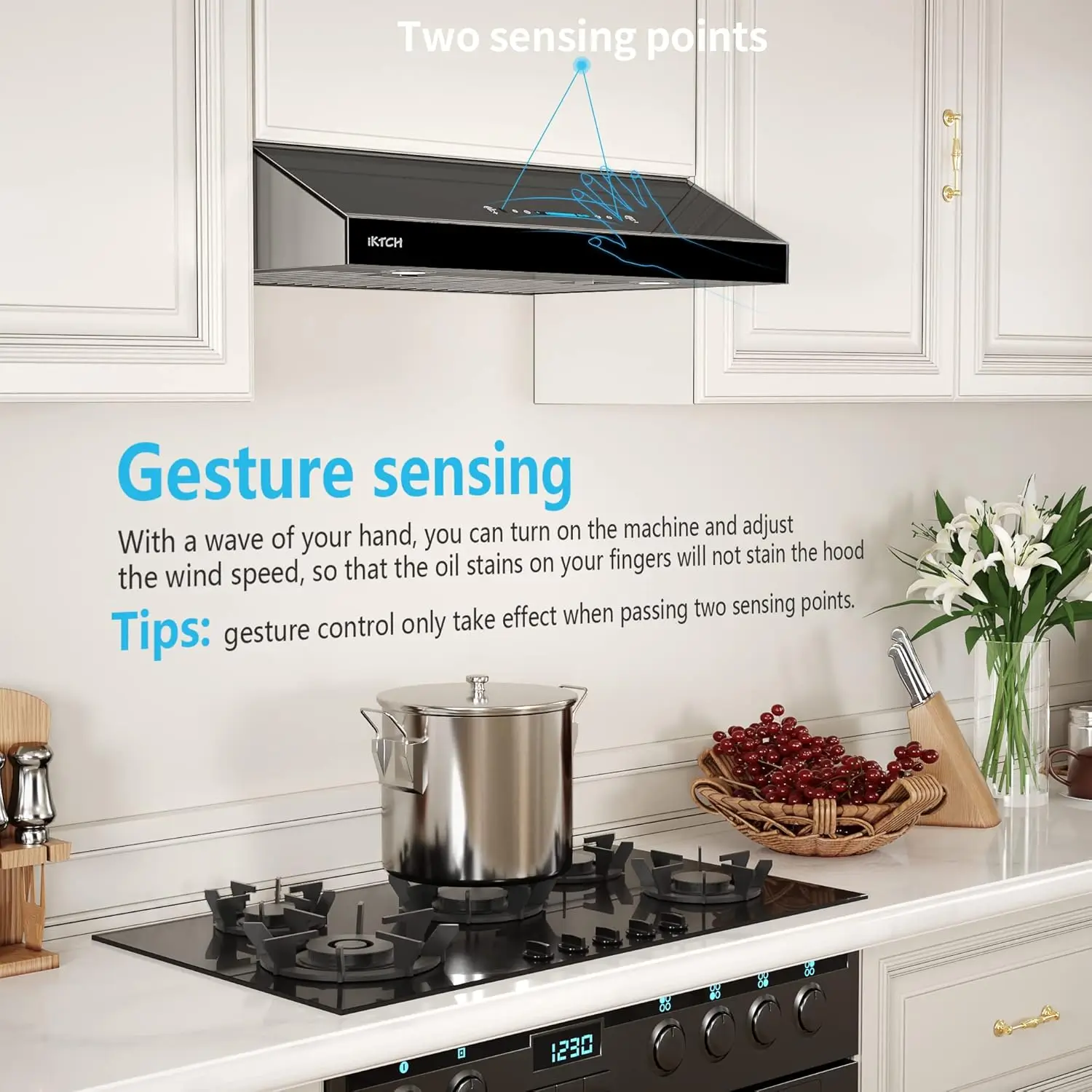 30"Under Cabinet Range Hood,  Range Hood with 4 Speed Fan, Black Stainless Steel & Tempered Glass R 4