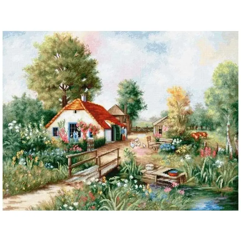 

The Country Cottage Patterns Counted Cross Stitch Sets 11CT 14CT 16CT 18CT DIY Scenery Cross Stitch Kits Embroidery Needlework