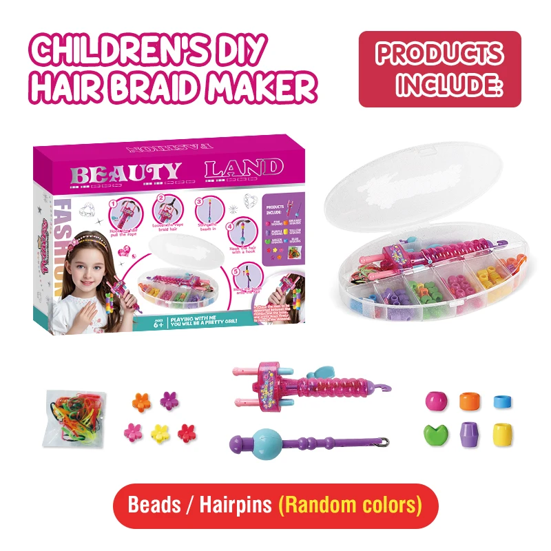 Hair Braider DIY Hair Accessories Kit for Girls Kids Beads Hair Styling Tool Manual Braiding Weaving Pretend Play Toys Gift