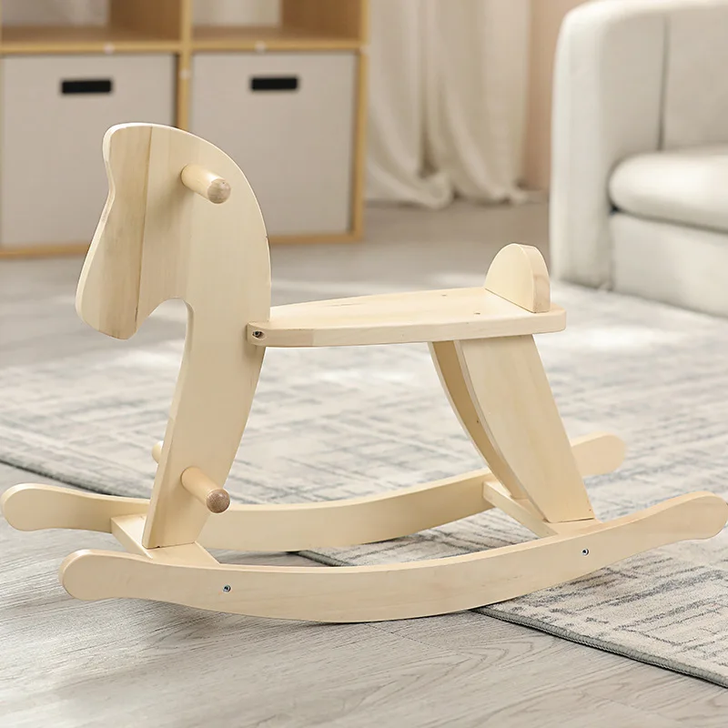 LazyChild New Children's Rocking Horse Safety Rocking Horse Nordic Style Pure Wooden Wooden Baby Toy Birthday Gift