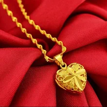 Heart Shape 24k Yellow Gold Pendant Necklace for Women Love Heart Clavicle Chain Pure Gold Necklace Valentine Day Jewelry Gift
