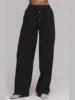 Combhasaki Women's Y2K Retro Vintage Casual Striped/Solid Long Pants Button Elastic High Waist Aesthetic Loose Straight Trousers 6