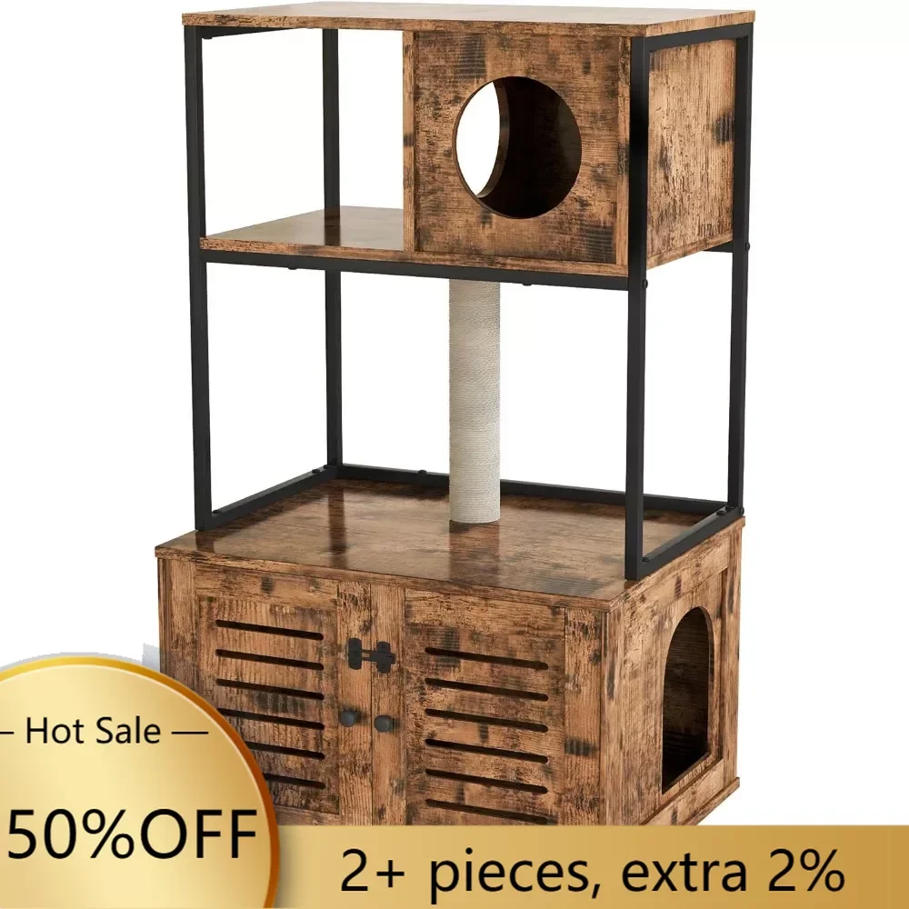 

Cat Litter Box Enclosure Beds Cats Indoor Cat House With Hidden Cat Washroom Pet Bed for Cats Rustic BrownFreight Free Kennel