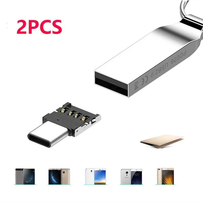 휴대용 미니 타입-C to USB 컨버터, OTG 어댑터, U 디스크 리더 어댑터, PC 노트북, 휴대폰 액세서리, 2 개입