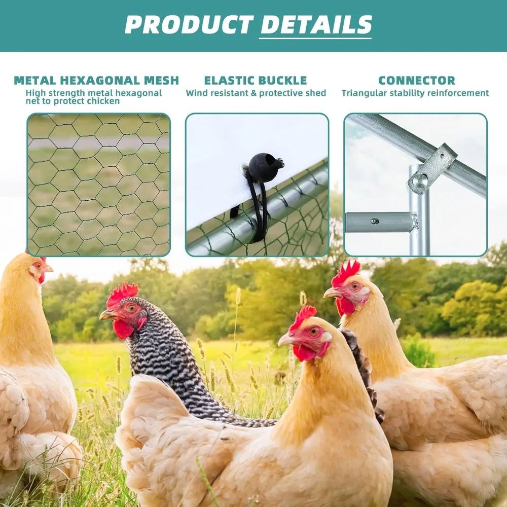 Large Metal Chicken Coop Run, Walk-in Enclosure Poultry Hen Run House, Spire Shaped Chicken Pen with Waterproof &Anti-UV Cover 3