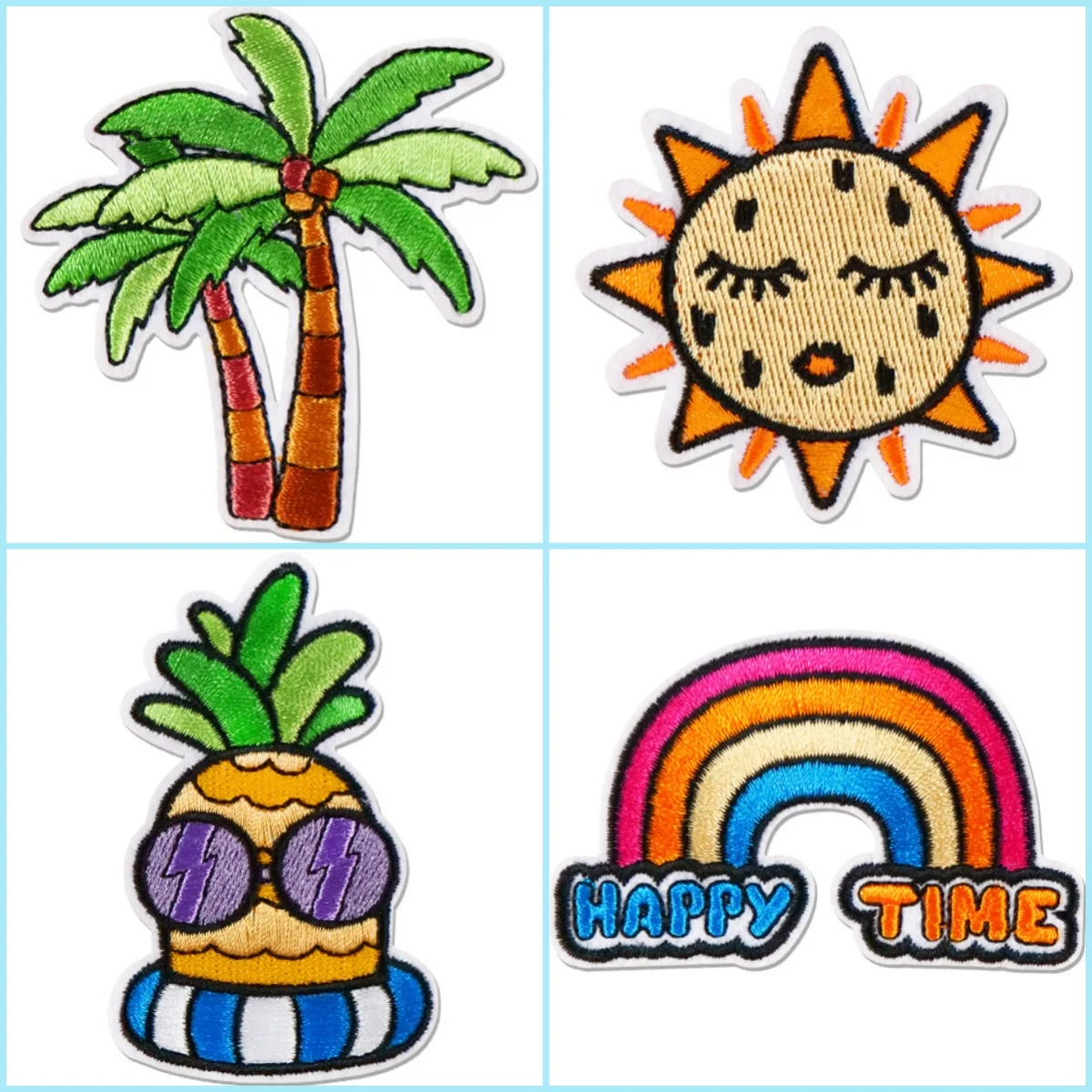 Kokospalme Happy Time Regenbogen schüchterne Sonne zum Aufbügeln, Kleidungspatch für Kleidung, Jungen, bestickter Stickerei-Patch