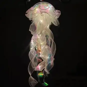 Jellyfish Sleeping Warm Light Button Battery Hanging Ceiling Lantern with Ribbon&Bead LED Bulbs for Children Bedroom 1