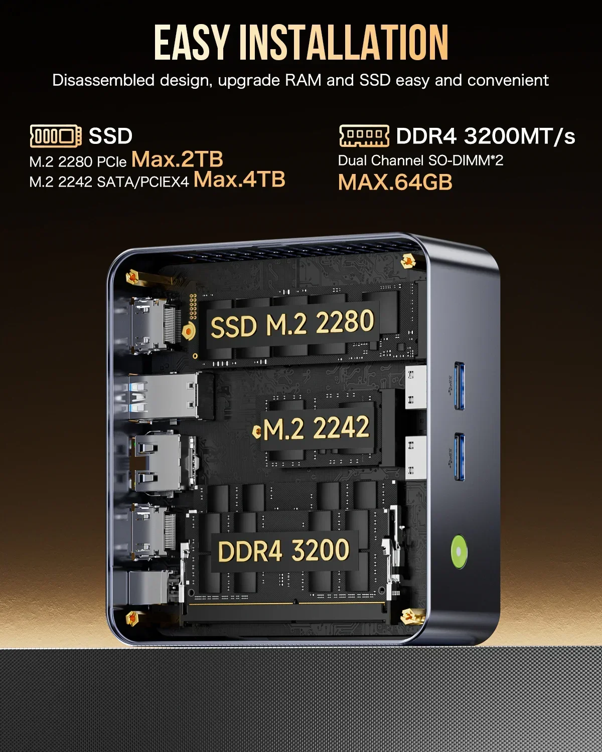 GMKtec M3 Plus Intel i9-12900HK Mini PC Windows 11 2x DDR4 3200Mhz PCie 3.0 NVme SSD WIFI6 BT5.2 Triple Screen Display PC Gamer 3