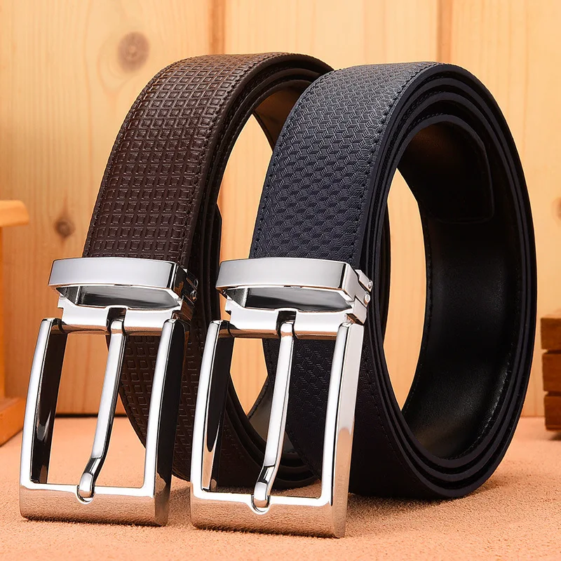 New Classic Men's Genuine Leather Belt Business Casual Simple Jeans with Zinc Alloy Button Head Cowhide Belt