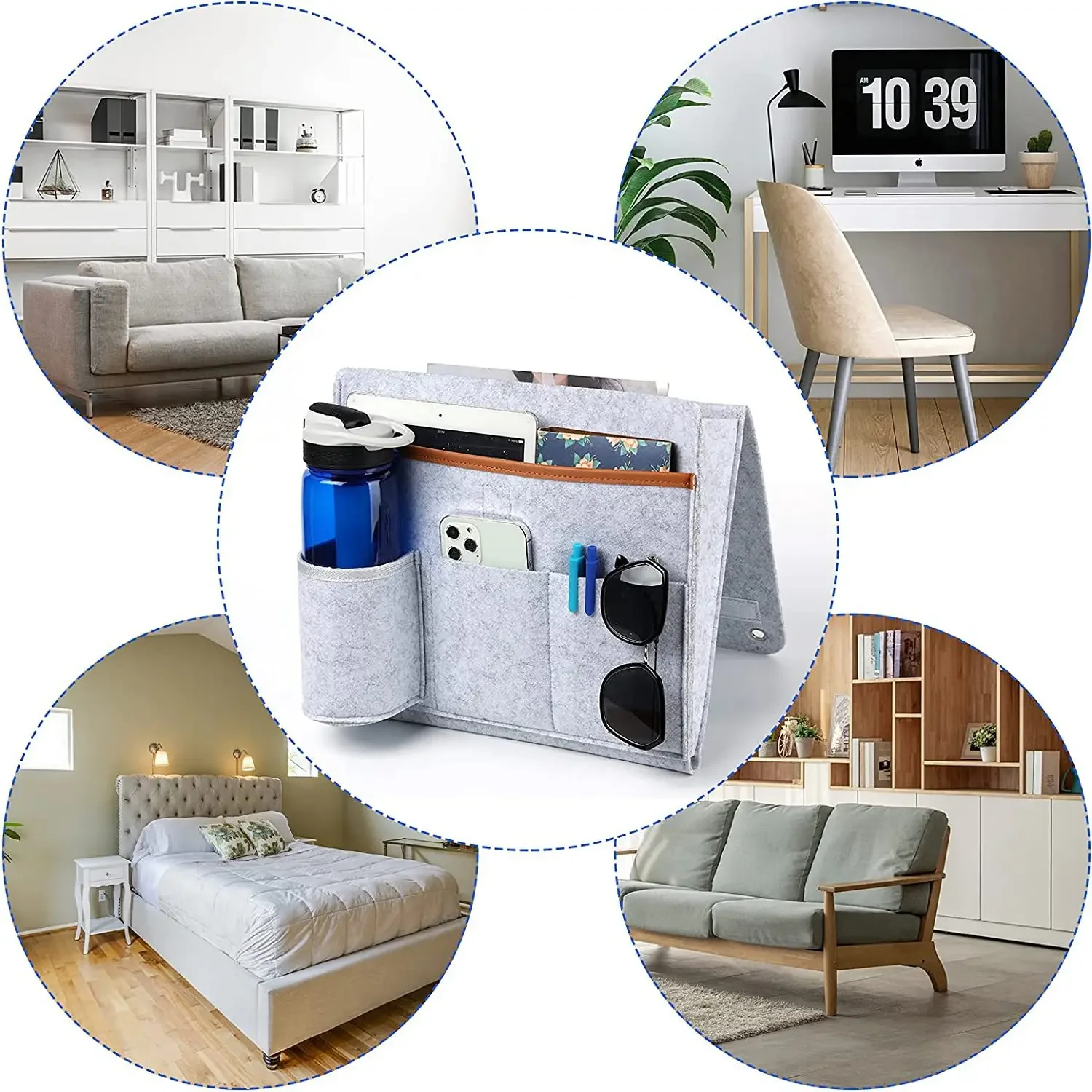 Felt Bedside Storage Bag Bedroom Dormitory Hanging Holder Sofa Books Magazines Sundires Neatening Home Office Organizer Bag