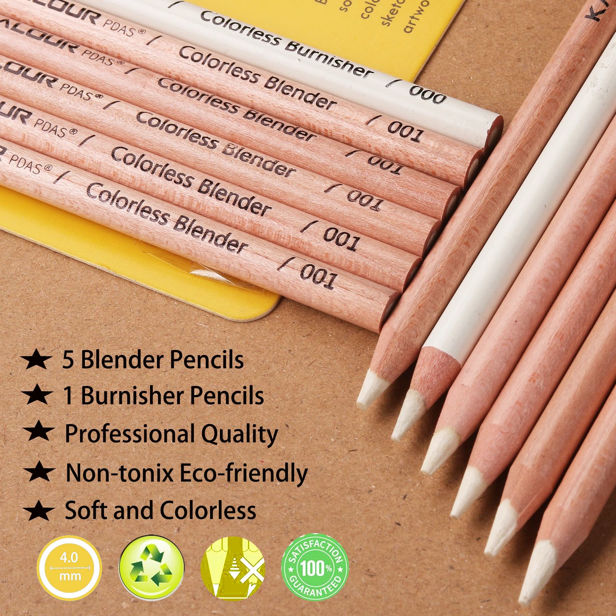 KALOUR Colorless Blender and Burnisher Pencils Set,Non-pigmented, Wax Based Pencil,perfect for Blending Softening Edges