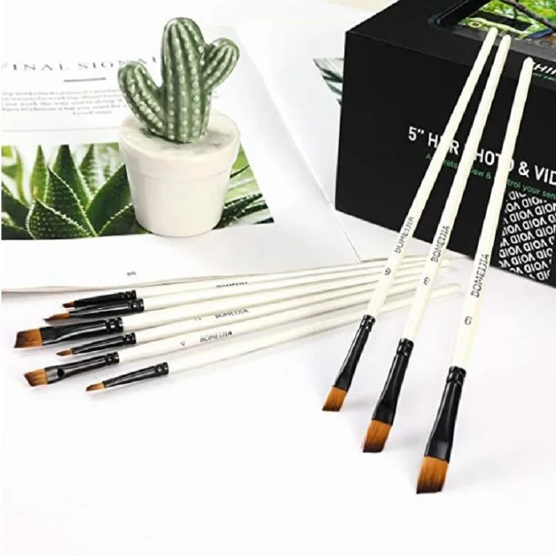 12pcs Oil Acrylic Flat&tip Kit Pen Art Supplies Artist Watercolor Painting Brushes Paint Brush For Nylon Paint Brushes