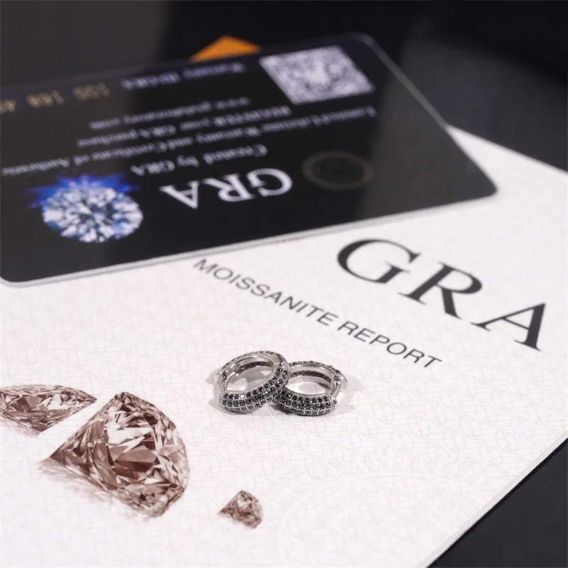 925 Silver Iced Black Color Moissanite Hoop Earrings 3 Rows Hiphop Women Diamond Circle Huggie Earrings Pass Tester Wholesale 3