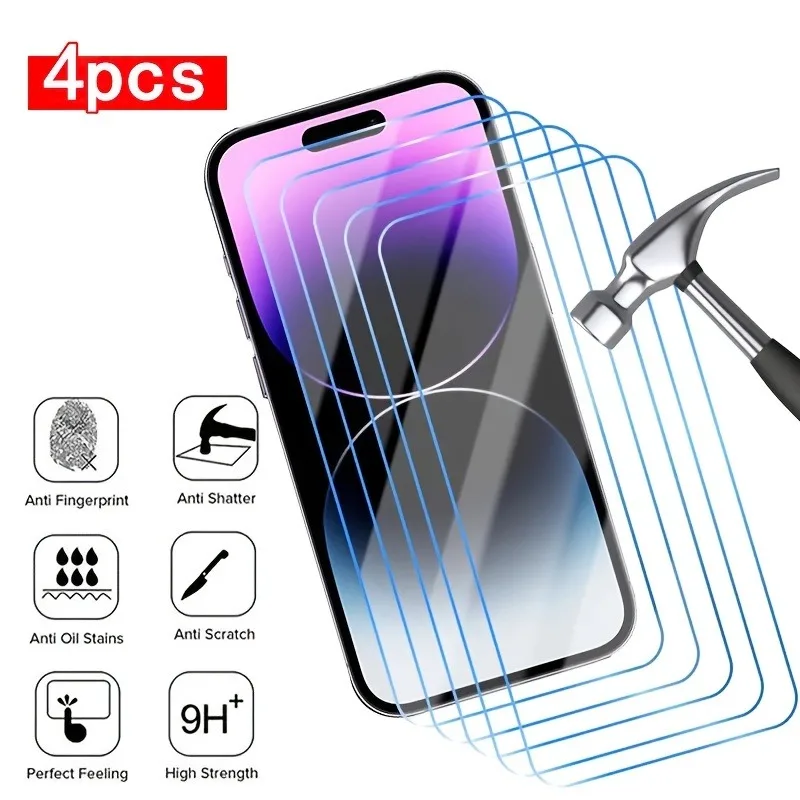 

Защитное стекло, закаленное стекло для IPhone, 4 упаковки, для моделей 14 15 Pro Max 12 13 Mini 9H 11 Pro 7 8Plus XR XS Max