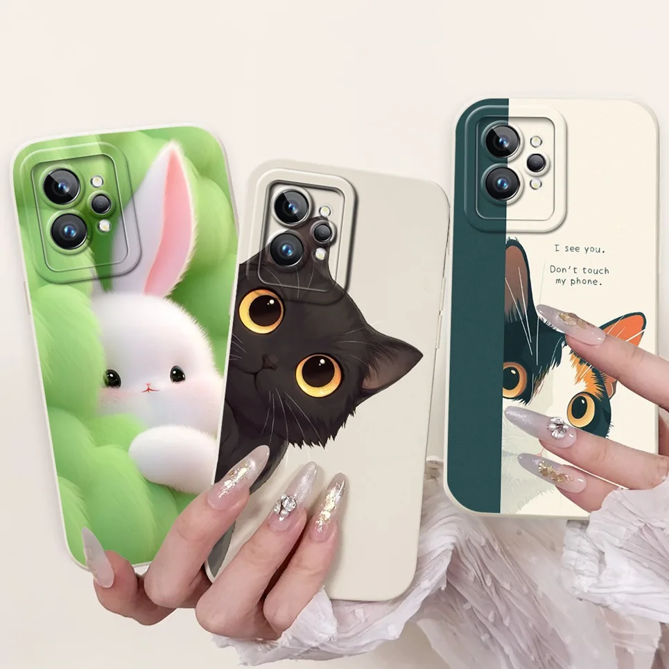 Cartoon Case For Realme GT2 Pro RMX3301 /  Realme GT Neo2 GT 2 Bumper Soft Liquid Silicone Back Cover Flower Luxury Phone Shell 3