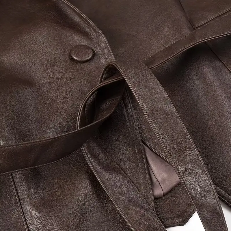 Chic Womens Faux Leather Jacket - Autumn Winter PU Coat with Dropped Shoulders