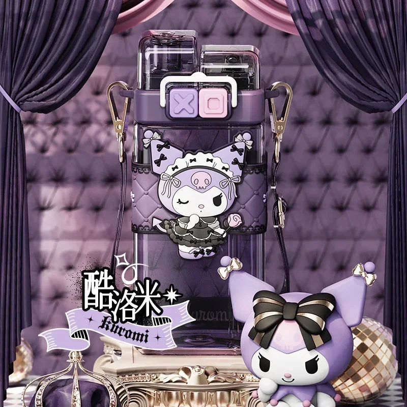 

520ml Sanrio Kuromi Hello Kitty Cinnamoroll Melody Pochacco Double Drink Plastic Cup Cute Children's Straw Cup Water Bottle