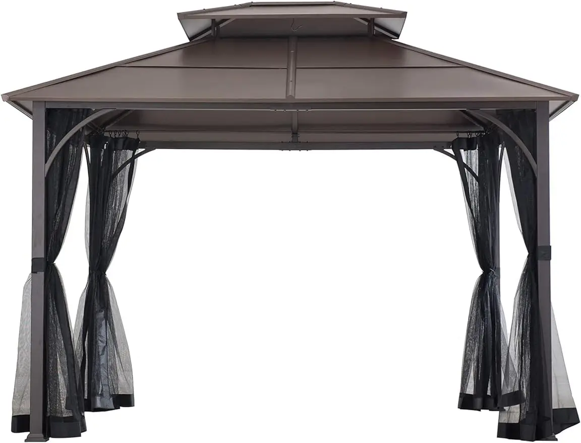 

Уличная беседка Sunjoy Hardtop 10x12 футов, прочная беседка со стальной рамой, Двухуровневая металлическая беседка