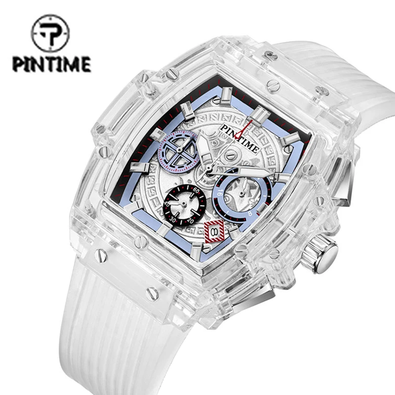 

PINTIME Quartz Watch Men Luxury Chronograph Hip Hop Watches Military Man Silicone Wrist Watch Clock Male zegarek meski montre